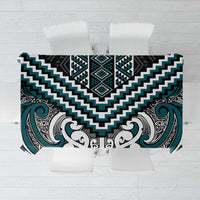 Maori Tukutuku Taniko Motifs Tablecloth Teal Poutama Mix Kowhaiwhai LT7 Teal - Polynesian Pride