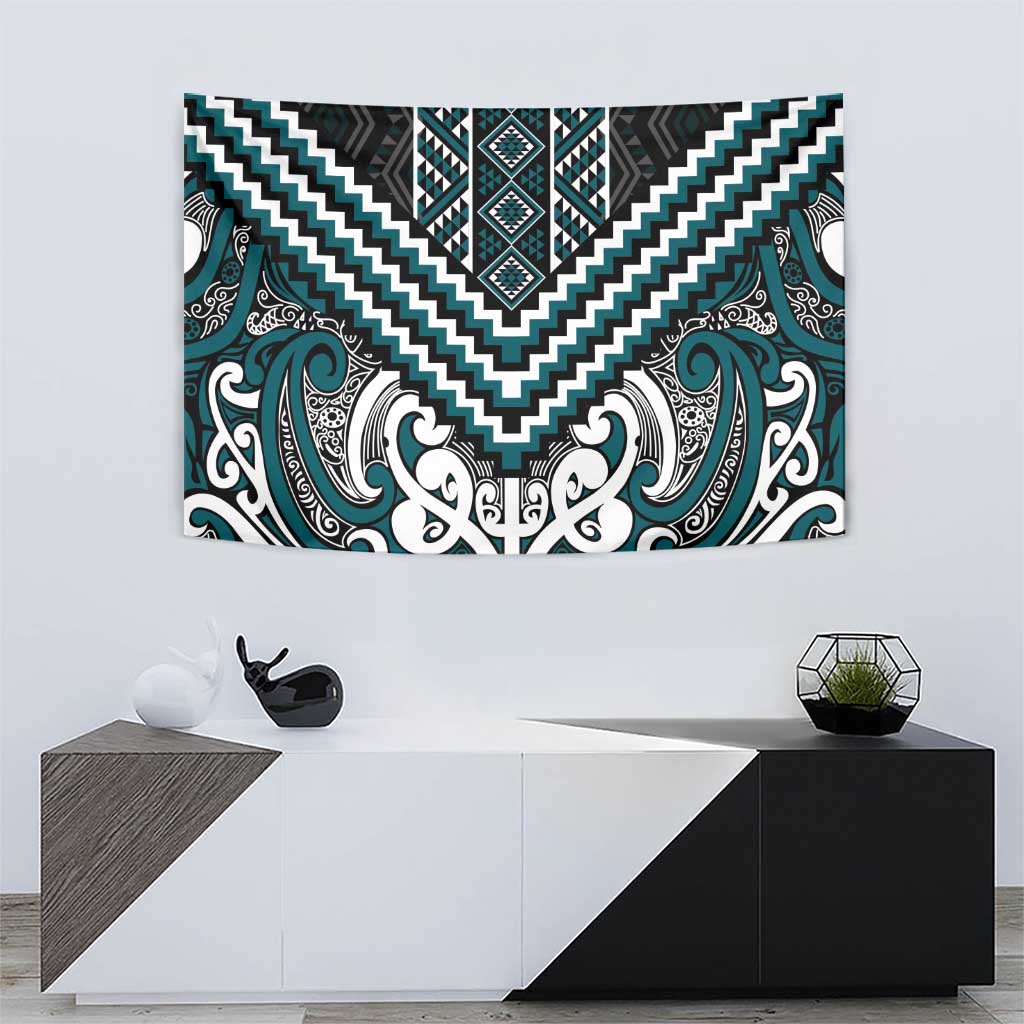 Maori Tukutuku Taniko Motifs Tapestry Teal Poutama Mix Kowhaiwhai