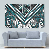 Maori Tukutuku Taniko Motifs Tapestry Teal Poutama Mix Kowhaiwhai