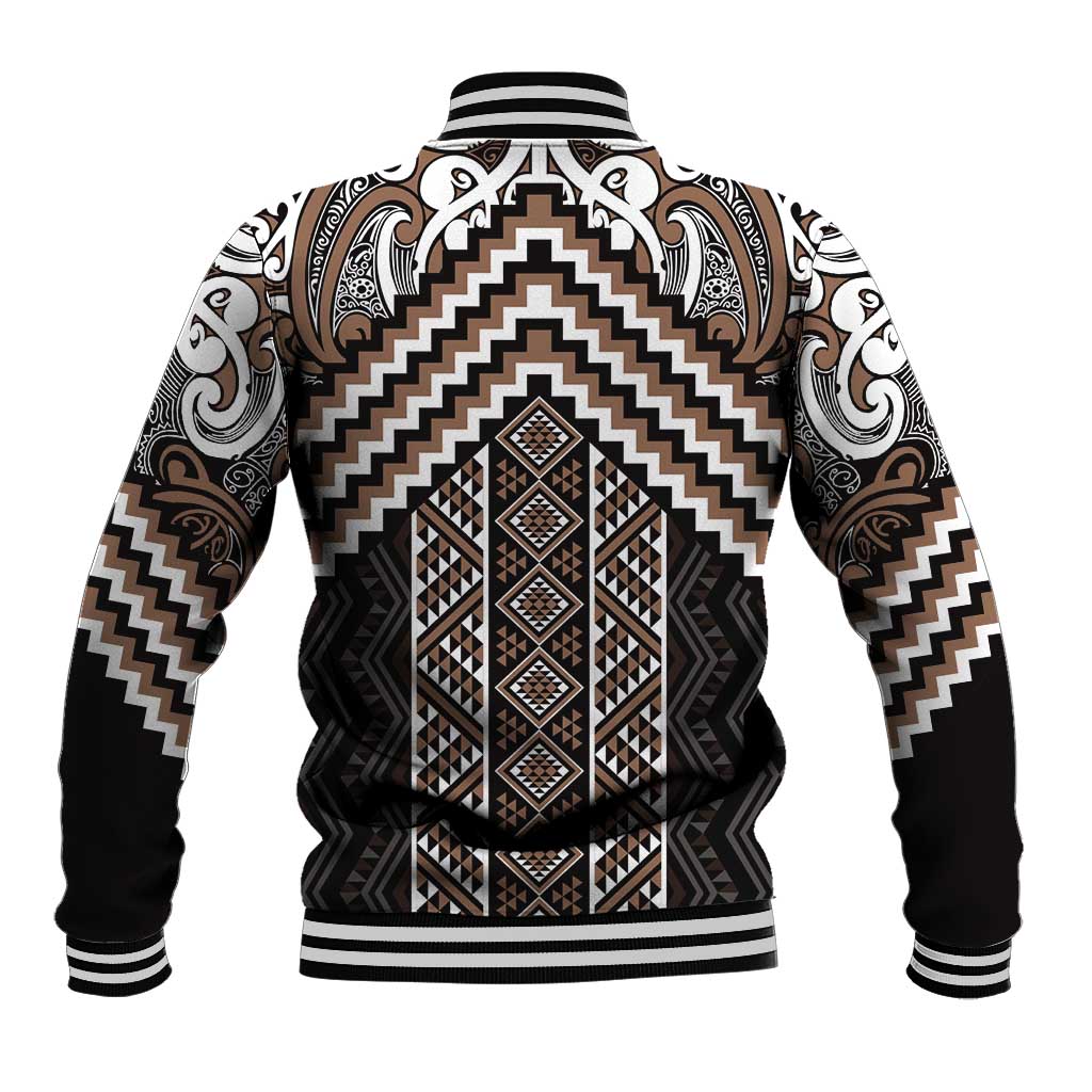 Maori Tukutuku Taniko Motifs Baseball Jacket Brown Poutama Mix Kowhaiwhai LT7 - Polynesian Pride