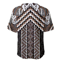Maori Tukutuku Taniko Motifs Baseball Jersey Brown Poutama Mix Kowhaiwhai