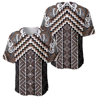 Maori Tukutuku Taniko Motifs Baseball Jersey Brown Poutama Mix Kowhaiwhai