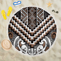 Maori Tukutuku Taniko Motifs Beach Blanket Brown Poutama Mix Kowhaiwhai LT7 One Size 150cm Brown - Polynesian Pride