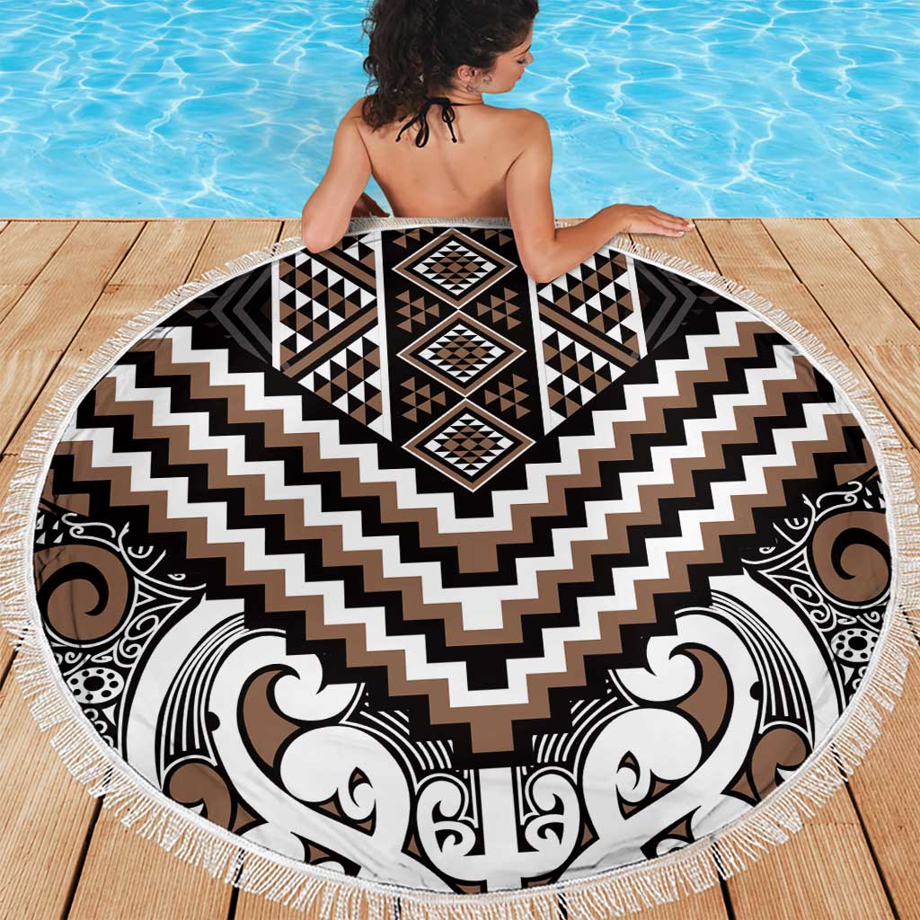 Maori Tukutuku Taniko Motifs Beach Blanket Brown Poutama Mix Kowhaiwhai LT7 - Polynesian Pride