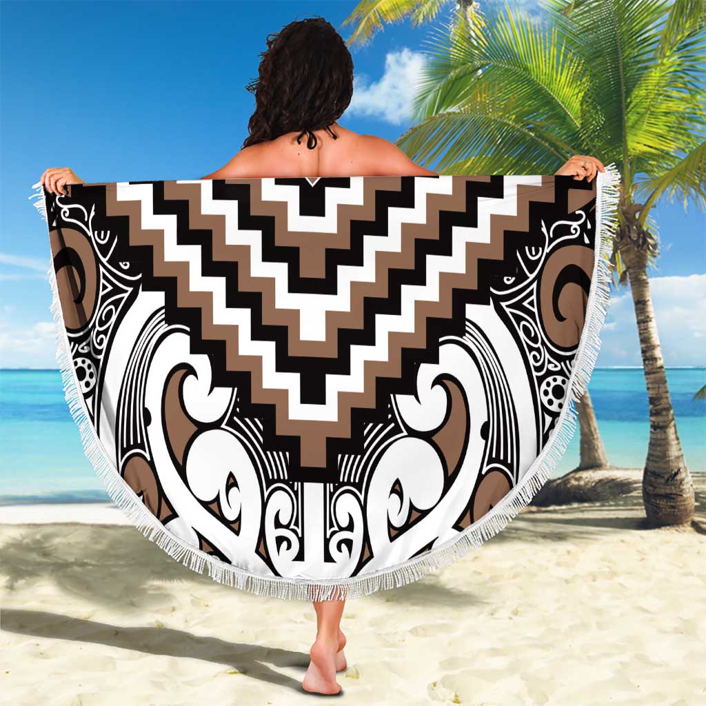 Maori Tukutuku Taniko Motifs Beach Blanket Brown Poutama Mix Kowhaiwhai LT7 - Polynesian Pride