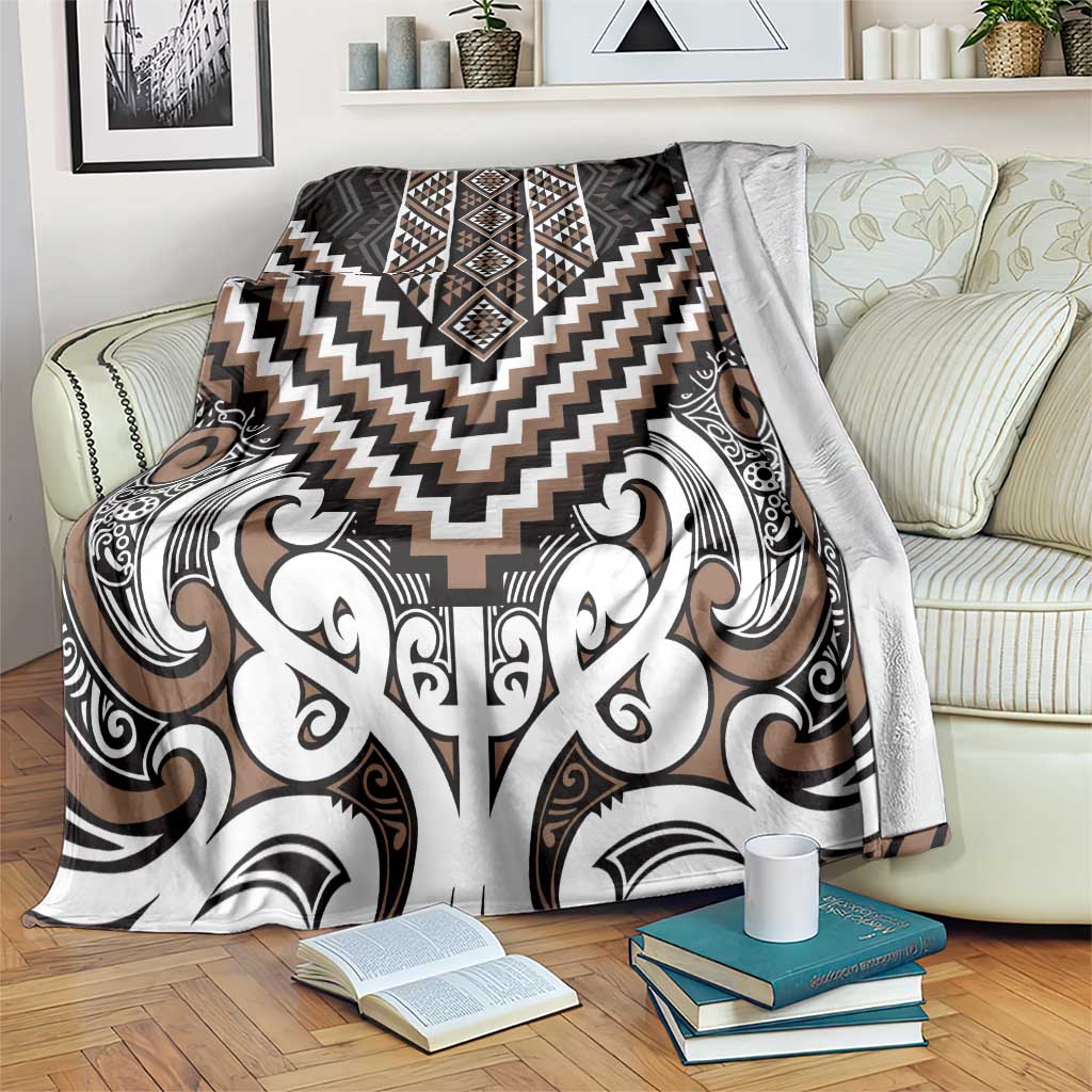 Maori Tukutuku Taniko Motifs Blanket Brown Poutama Mix Kowhaiwhai LT7 Brown - Polynesian Pride