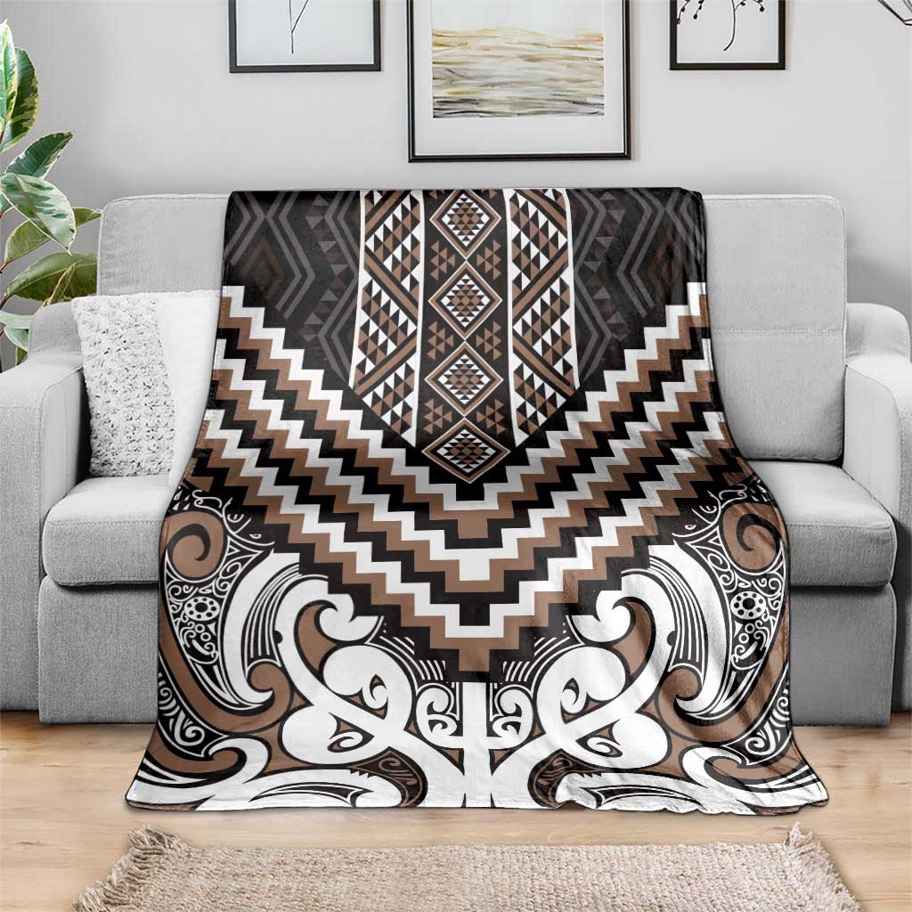 Maori Tukutuku Taniko Motifs Blanket Brown Poutama Mix Kowhaiwhai LT7 - Polynesian Pride