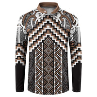 Maori Tukutuku Taniko Motifs Button Sweatshirt Brown Poutama Mix Kowhaiwhai LT7 Brown - Polynesian Pride