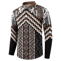 Maori Tukutuku Taniko Motifs Button Sweatshirt Brown Poutama Mix Kowhaiwhai LT7 - Polynesian Pride