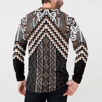 Maori Tukutuku Taniko Motifs Button Sweatshirt Brown Poutama Mix Kowhaiwhai LT7 - Polynesian Pride