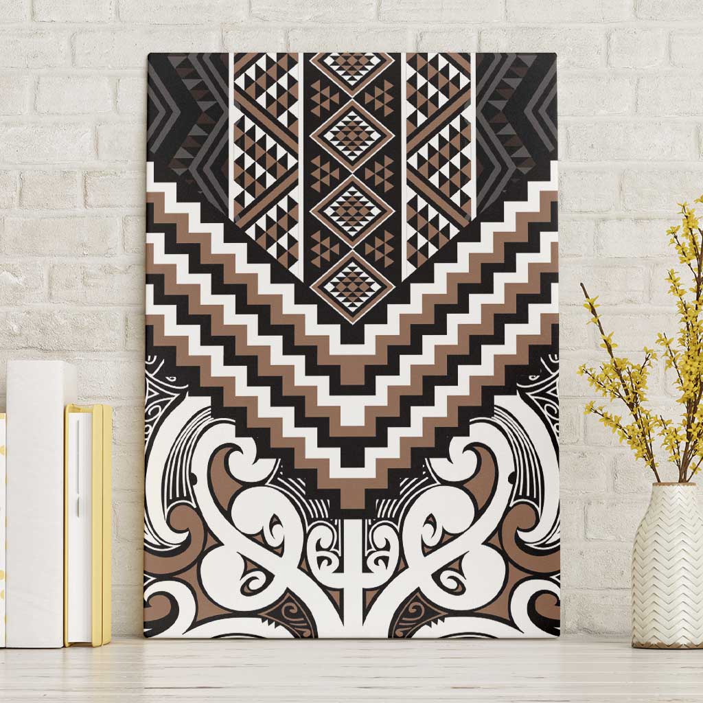 Maori Tukutuku Taniko Motifs Canvas Wall Art Brown Poutama Mix Kowhaiwhai LT7 Without Frame Brown - Polynesian Pride