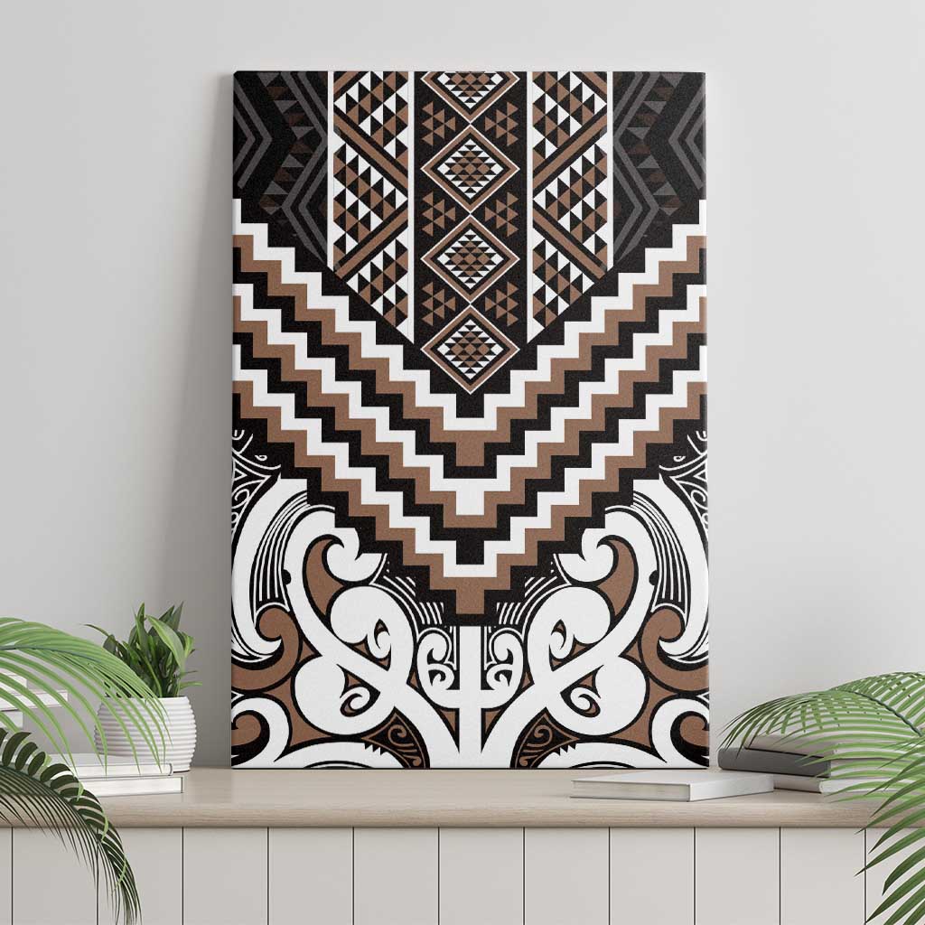 Maori Tukutuku Taniko Motifs Canvas Wall Art Brown Poutama Mix Kowhaiwhai LT7 - Polynesian Pride