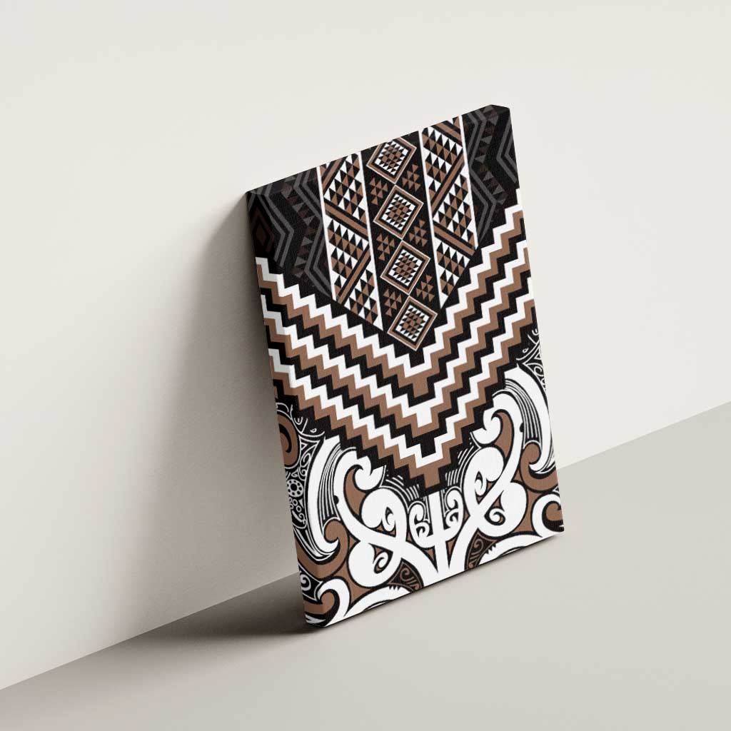 Maori Tukutuku Taniko Motifs Canvas Wall Art Brown Poutama Mix Kowhaiwhai LT7 - Polynesian Pride