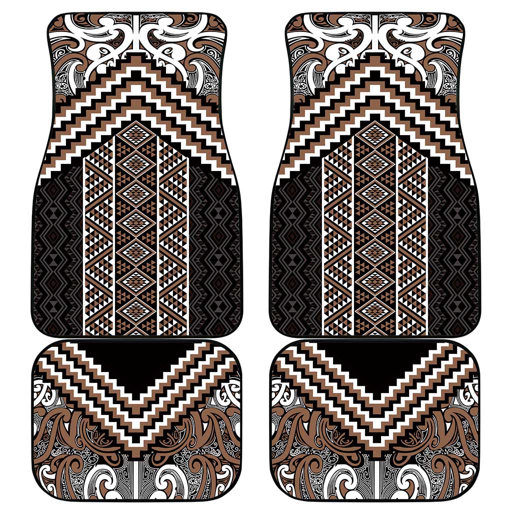 Maori Tukutuku Taniko Motifs Car Mats Brown Poutama Mix Kowhaiwhai LT7 - Polynesian Pride