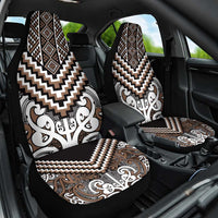Maori Tukutuku Taniko Motifs Car Seat Cover Brown Poutama Mix Kowhaiwhai