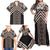 Maori Tukutuku Taniko Motifs Family Matching Off Shoulder Maxi Dress and Hawaiian Shirt Brown Poutama Mix Kowhaiwhai