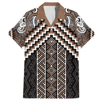 Maori Tukutuku Taniko Motifs Family Matching Off Shoulder Maxi Dress and Hawaiian Shirt Brown Poutama Mix Kowhaiwhai