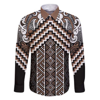 Maori Tukutuku Taniko Motifs Family Matching Short Sleeve Bodycon Dress and Hawaiian Shirt Brown Poutama Mix Kowhaiwhai