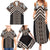 Maori Tukutuku Taniko Motifs Family Matching Summer Maxi Dress and Hawaiian Shirt Brown Poutama Mix Kowhaiwhai