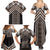 Maori Tukutuku Taniko Motifs Family Matching Summer Maxi Dress and Hawaiian Shirt Brown Poutama Mix Kowhaiwhai