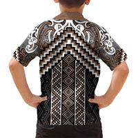 Maori Tukutuku Taniko Motifs Family Matching Tank Maxi Dress and Hawaiian Shirt Brown Poutama Mix Kowhaiwhai