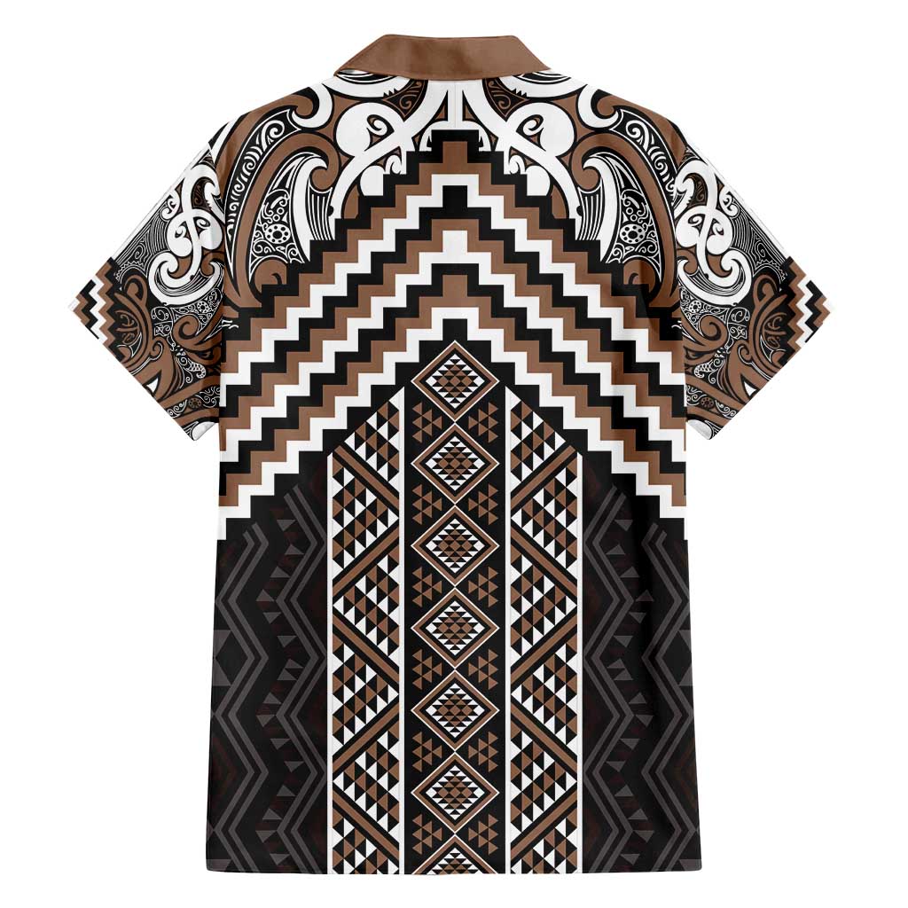 Maori Tukutuku Taniko Motifs Family Matching Tank Maxi Dress and Hawaiian Shirt Brown Poutama Mix Kowhaiwhai