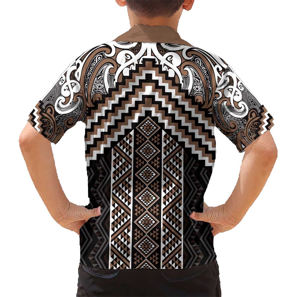 Maori Tukutuku Taniko Motifs Hawaiian Shirt Brown Poutama Mix Kowhaiwhai LT7 - Polynesian Pride