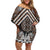 Maori Tukutuku Taniko Motifs Off Shoulder Short Dress Brown Poutama Mix Kowhaiwhai