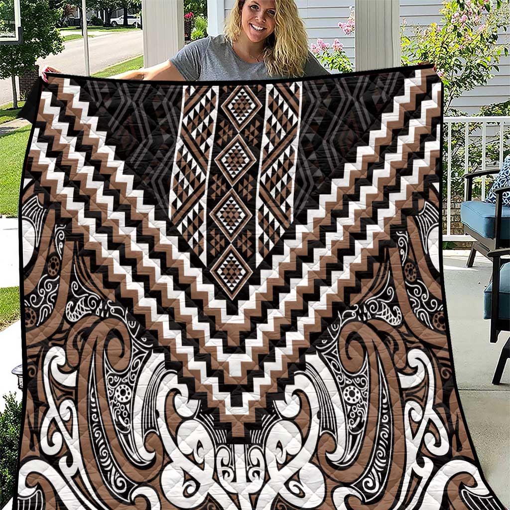 Maori Tukutuku Taniko Motifs Quilt Brown Poutama Mix Kowhaiwhai