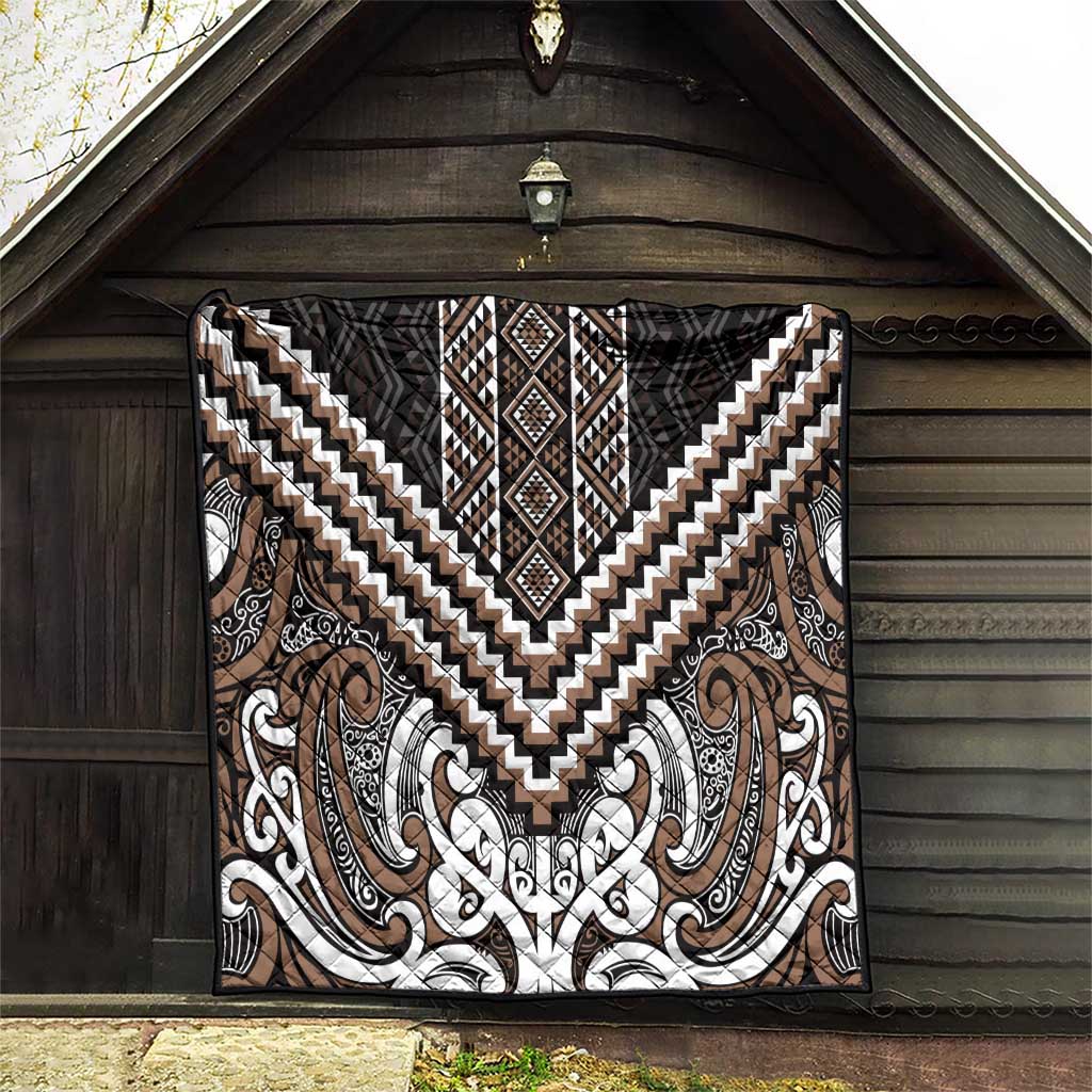 Maori Tukutuku Taniko Motifs Quilt Brown Poutama Mix Kowhaiwhai