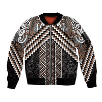 Maori Tukutuku Taniko Motifs Sleeve Zip Bomber Jacket Brown Poutama Mix Kowhaiwhai