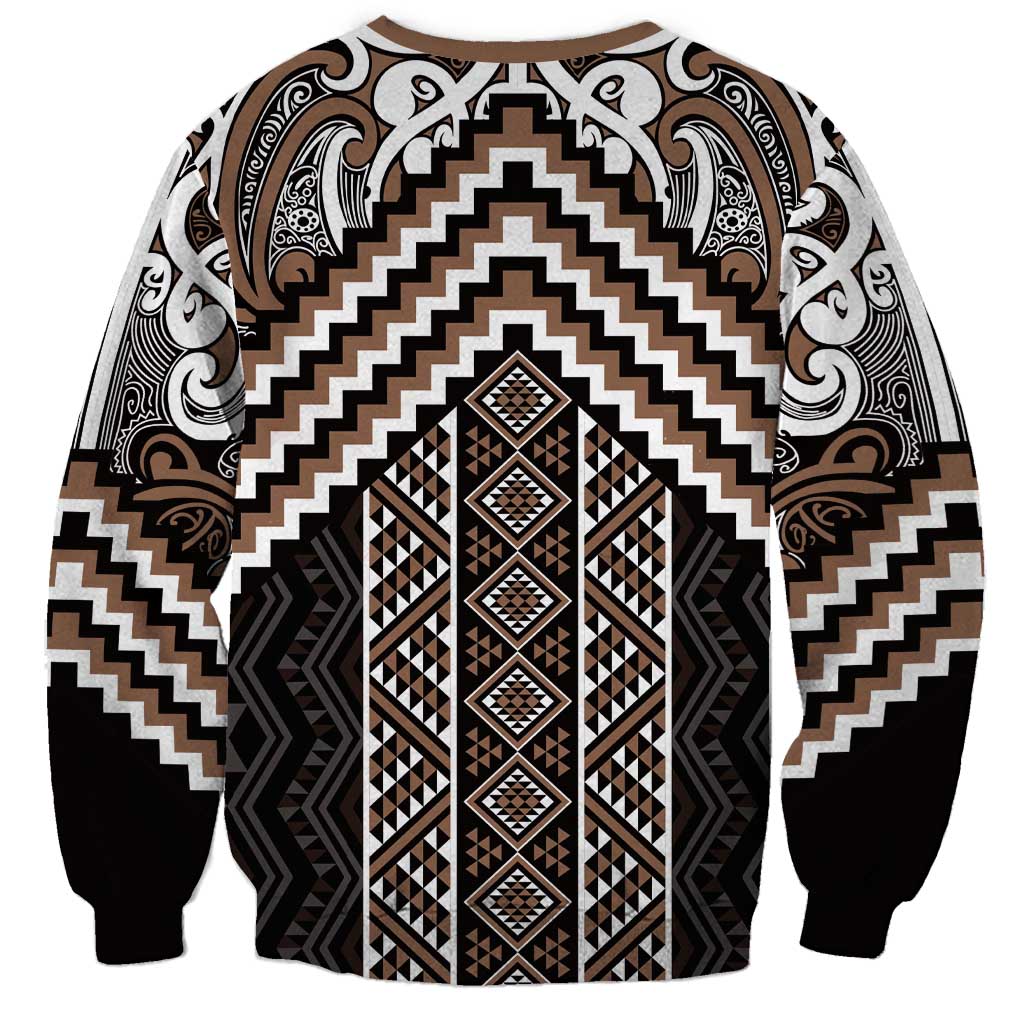 Maori Tukutuku Taniko Motifs Sweatshirt Brown Poutama Mix Kowhaiwhai LT7 - Polynesian Pride