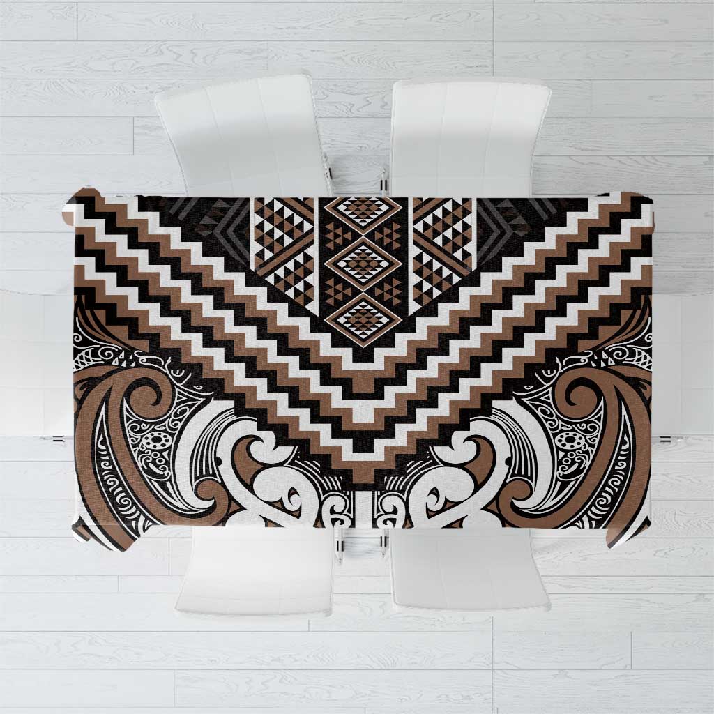 Maori Tukutuku Taniko Motifs Tablecloth Brown Poutama Mix Kowhaiwhai LT7 Brown - Polynesian Pride