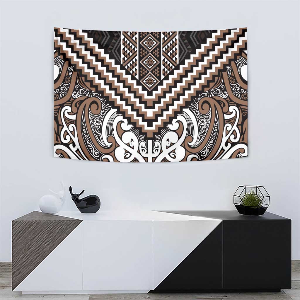 Maori Tukutuku Taniko Motifs Tapestry Brown Poutama Mix Kowhaiwhai