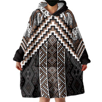 Maori Tukutuku Taniko Motifs Wearable Blanket Hoodie Brown Poutama Mix Kowhaiwhai