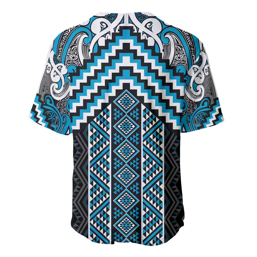 Maori Tukutuku Taniko Motifs Baseball Jersey Turquoise Poutama Mix Kowhaiwhai