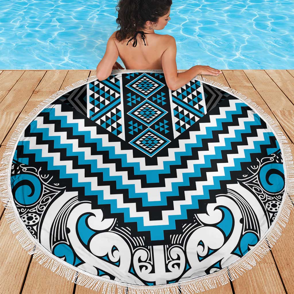 Maori Tukutuku Taniko Motifs Beach Blanket Turquoise Poutama Mix Kowhaiwhai LT7 - Polynesian Pride