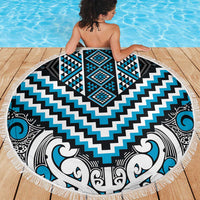 Maori Tukutuku Taniko Motifs Beach Blanket Turquoise Poutama Mix Kowhaiwhai LT7 - Polynesian Pride