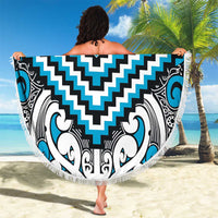Maori Tukutuku Taniko Motifs Beach Blanket Turquoise Poutama Mix Kowhaiwhai LT7 - Polynesian Pride