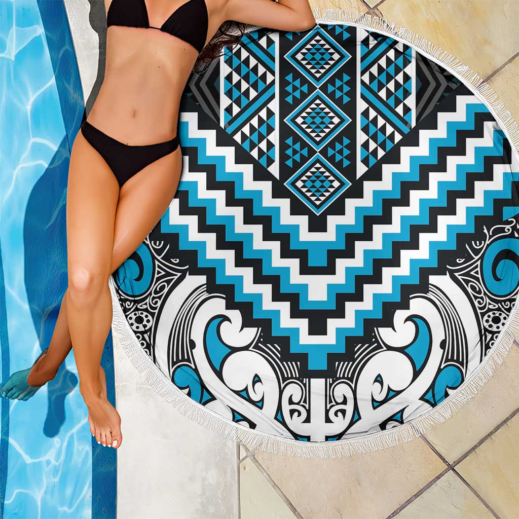 Maori Tukutuku Taniko Motifs Beach Blanket Turquoise Poutama Mix Kowhaiwhai LT7 - Polynesian Pride