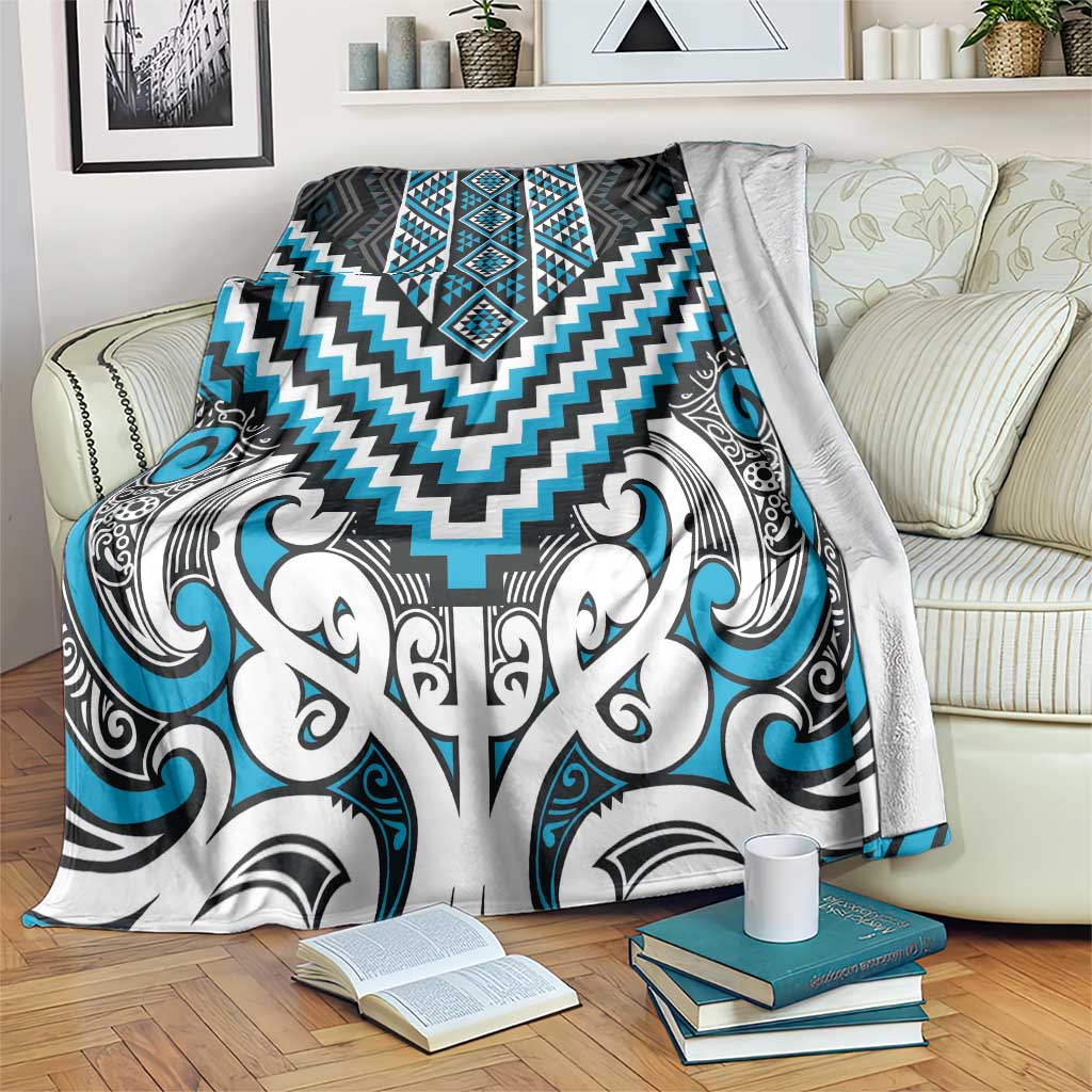 Maori Tukutuku Taniko Motifs Blanket Turquoise Poutama Mix Kowhaiwhai LT7 Turquoise - Polynesian Pride