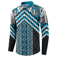 Maori Tukutuku Taniko Motifs Button Sweatshirt Turquoise Poutama Mix Kowhaiwhai LT7 - Polynesian Pride
