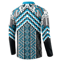 Maori Tukutuku Taniko Motifs Button Sweatshirt Turquoise Poutama Mix Kowhaiwhai LT7 - Polynesian Pride