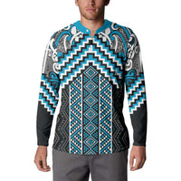 Maori Tukutuku Taniko Motifs Button Sweatshirt Turquoise Poutama Mix Kowhaiwhai LT7 - Polynesian Pride
