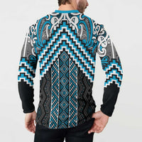 Maori Tukutuku Taniko Motifs Button Sweatshirt Turquoise Poutama Mix Kowhaiwhai LT7 - Polynesian Pride