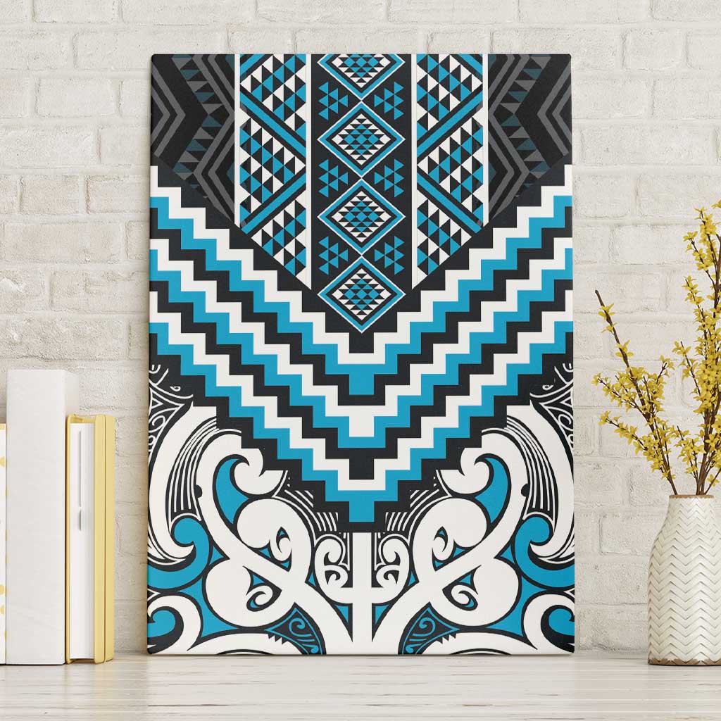 Maori Tukutuku Taniko Motifs Canvas Wall Art Turquoise Poutama Mix Kowhaiwhai LT7 Without Frame Turquoise - Polynesian Pride
