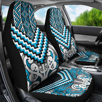 Maori Tukutuku Taniko Motifs Car Seat Cover Turquoise Poutama Mix Kowhaiwhai