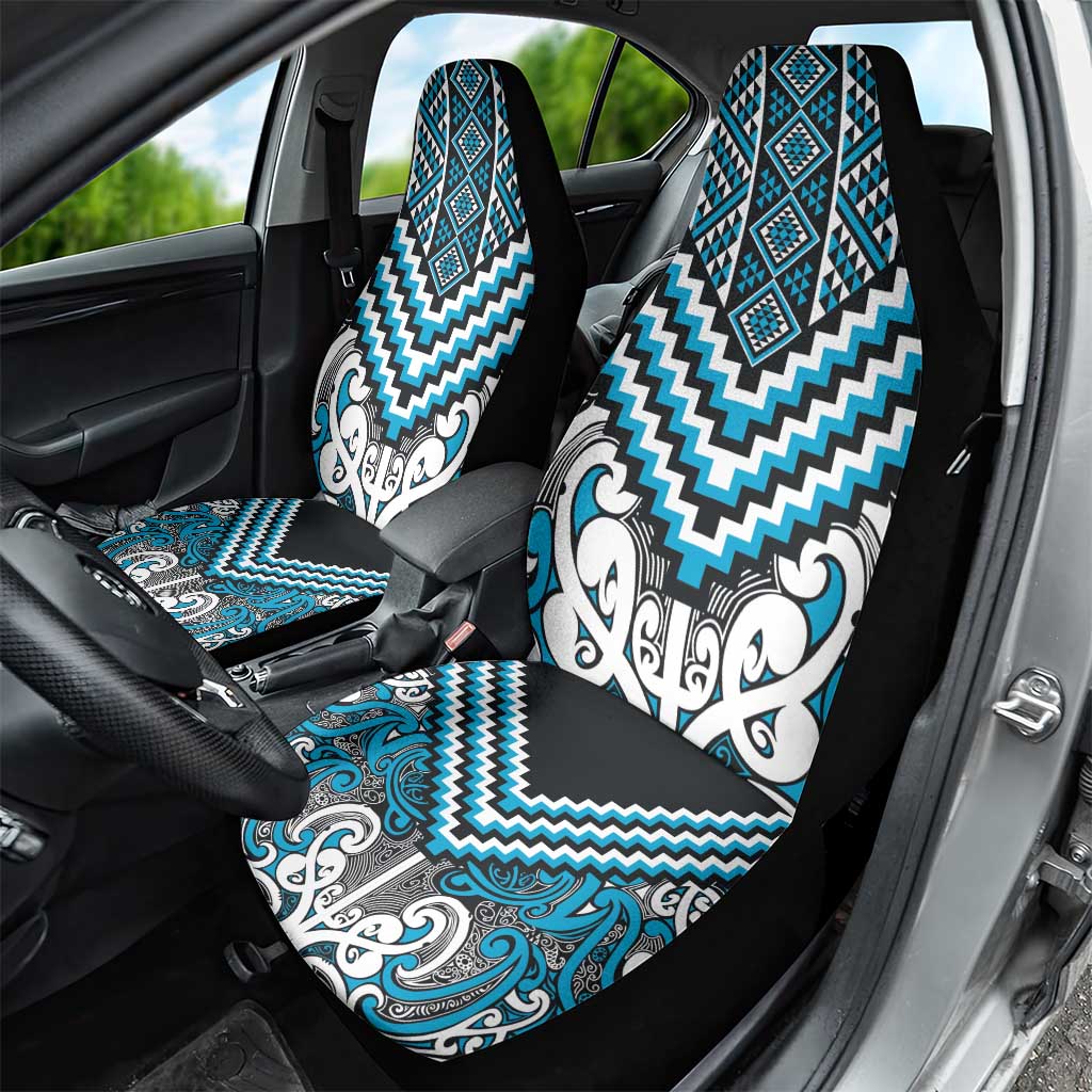 Maori Tukutuku Taniko Motifs Car Seat Cover Turquoise Poutama Mix Kowhaiwhai