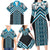 Maori Tukutuku Taniko Motifs Family Matching Long Sleeve Bodycon Dress and Hawaiian Shirt Turquoise Poutama Mix Kowhaiwhai