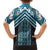 Maori Tukutuku Taniko Motifs Family Matching Off Shoulder Maxi Dress and Hawaiian Shirt Turquoise Poutama Mix Kowhaiwhai